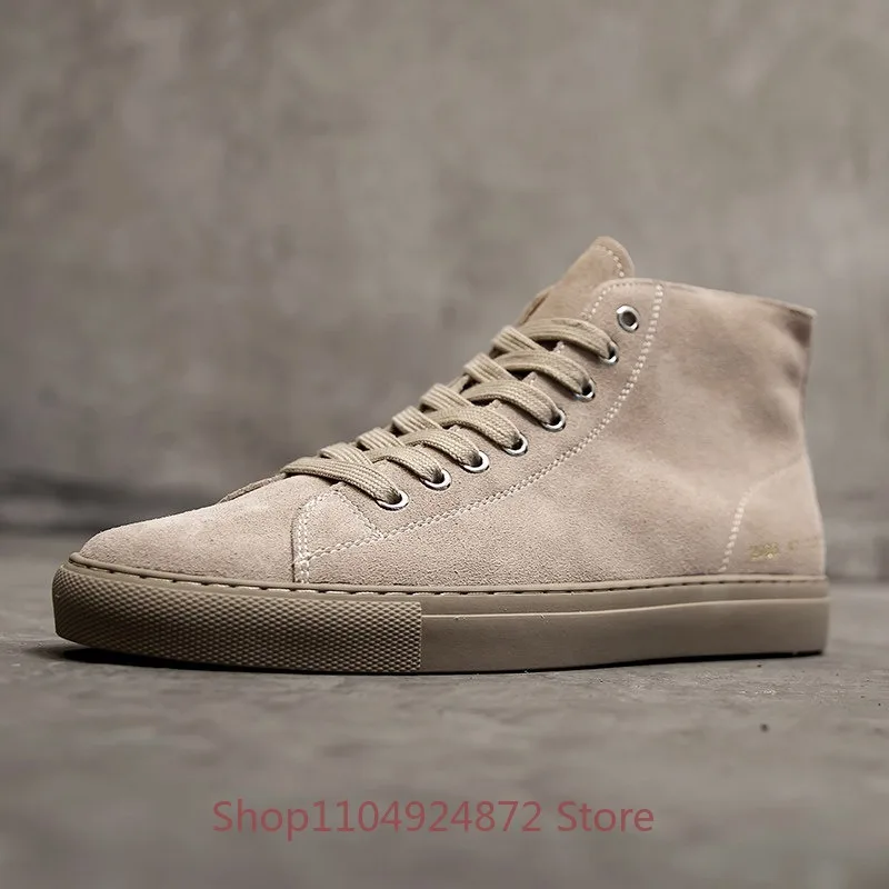 

Spring High Top Shoes Men's Cow Suede Leather Designer Trendy Casual Mid Top Board Shoes Male Sport Riding Ankle Boots Youth