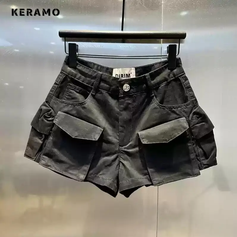 Pantaloncini da donna Hotsweet 2000S Y2K Gyaru a vita alta con tubino Cyber Denim Street Kpop Style Casual Tasche sexy Pantaloncini slim fit