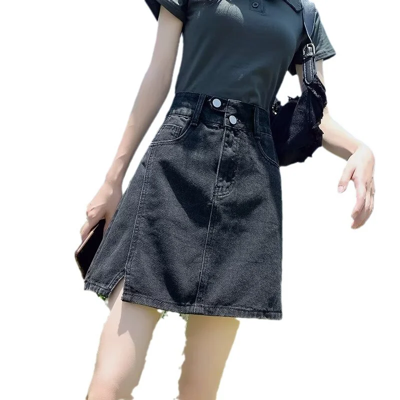 Cowboy short skirt for women in summer, hot girl with high waist and slimming effect, A-line half skirt, versatile hip hugging s