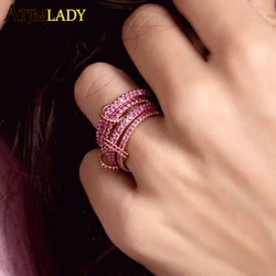 3 Color 4 Links Multi Pieces Stack Full Finger Rings 2025 New High Quality Plain Micro Pave Zircon Link Chain Open Band Jewelry