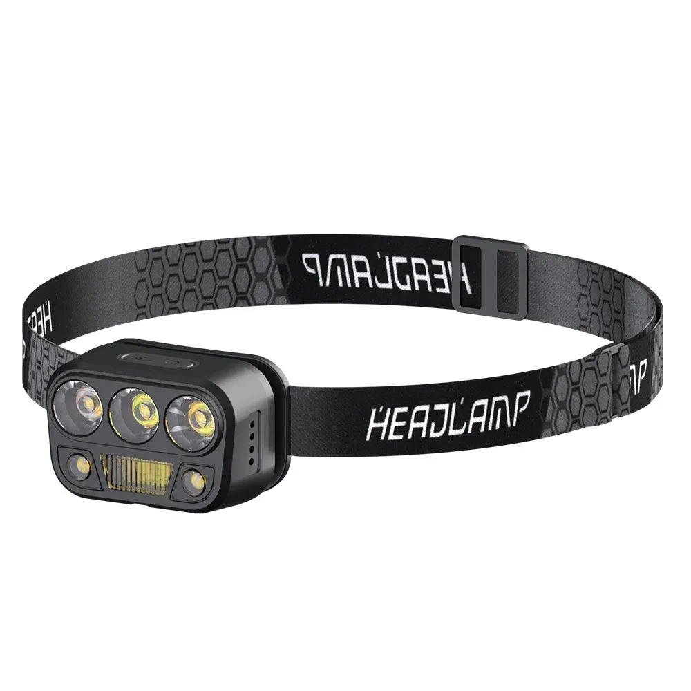 Red Warn Flashing Outdoor Portable 7 Mode Rechargeable Headlamp With Sensor Switch Waterproof Emergency Camp Hiking COB Headlamp