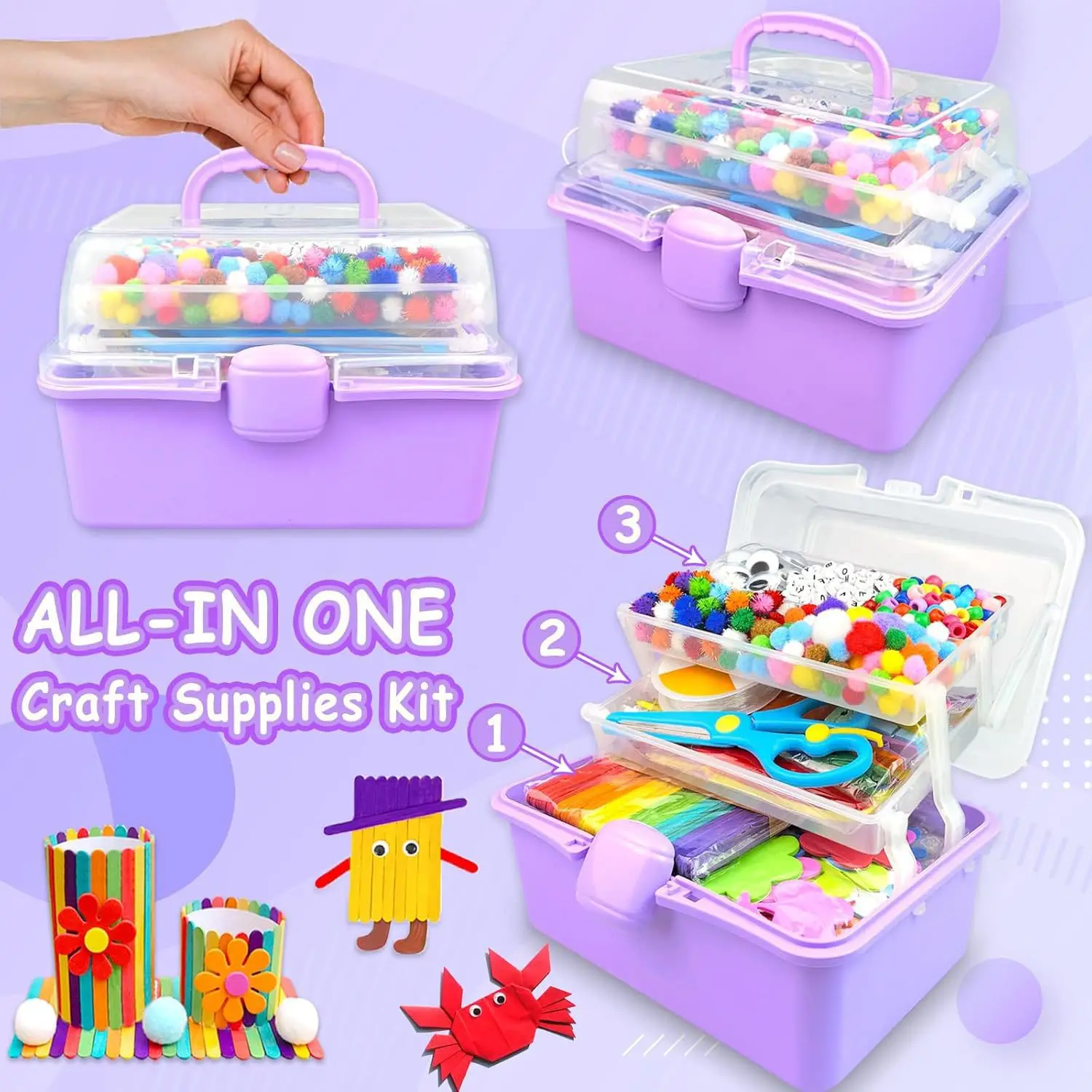 Colorful Pipe Cleaner Craft Kit with Storage Box,  Kids DIY Handmade Educational Toy Gift for Kindergarten Boys Girls