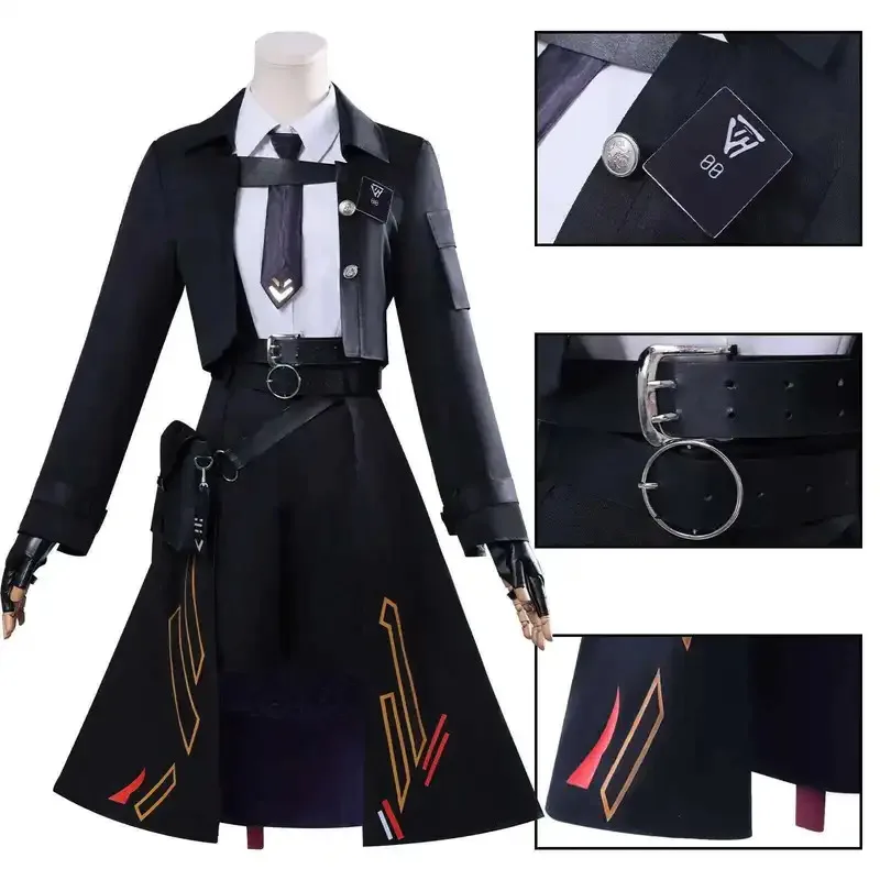 Lqgame amor e deepspace traje cosplay feminino nightbreaker sombra uniforme preto roupa de batalha com peruca para festa de halloween