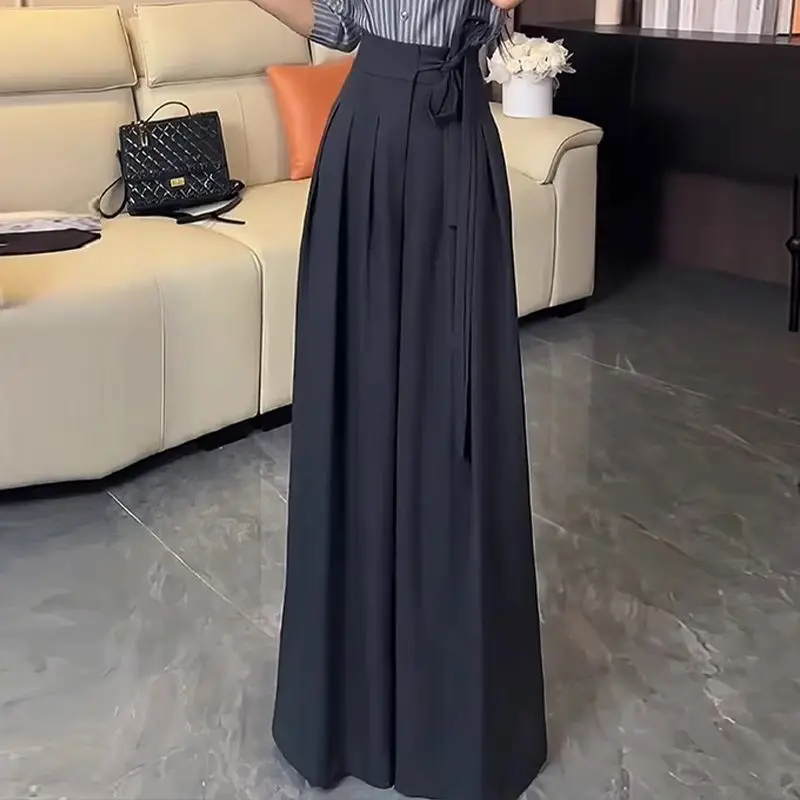 Suit Pants Women 2026 New High-waist Casual Straps Waist-retracting Straight Mopping-down Wide-leg