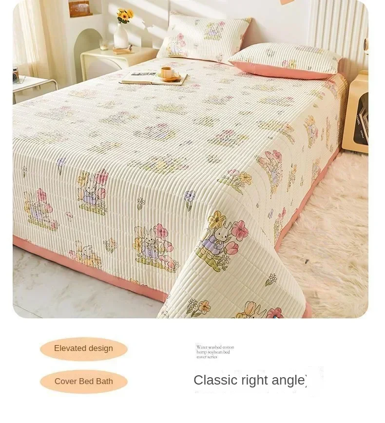 Four Seasons Bed Cover Washing Cotton Linen Summer Thin Quilt Anti-slip Clip Cotton Sheets Single Piece Blanket