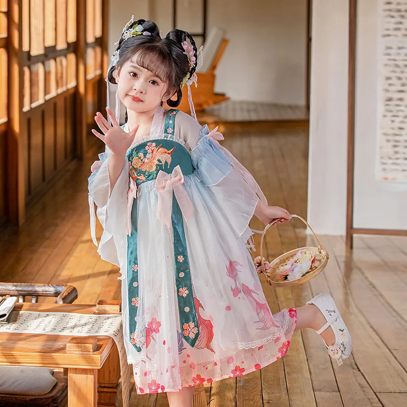 

Chinese Hanfu Dress Girls Costume Children Embroider Flower Fairy Cosplay Costume Dance Summer Hanfu Dress For Kids Girls