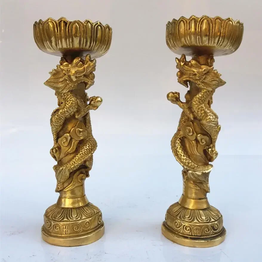 Pure copper Panlong Candlestick handicraft ornaments