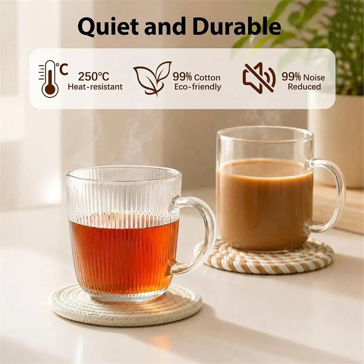 (A02R] 8pcs Cotton Woven Coasters for Drinks, Absorbent Coasters Set, 7 Inch Diameter, Cup Coasters for Tabletops,Coffee Tables