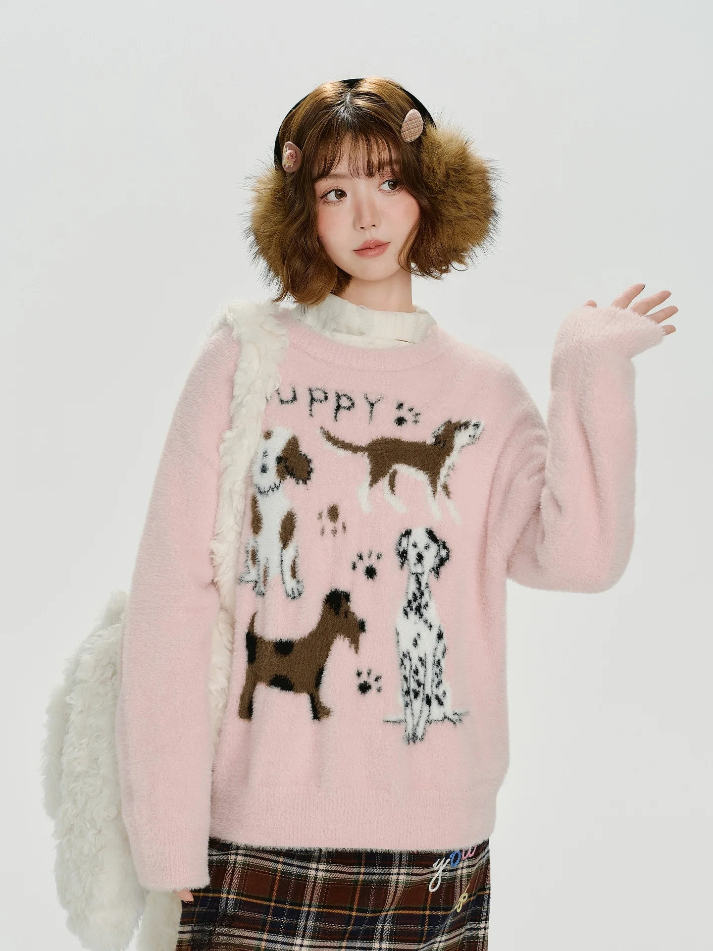 

Girly American Retro Animal Pattern round Ne Pullover Soft Loose Women's Sweater Autumn Winter New Sle Warm Thermal Top