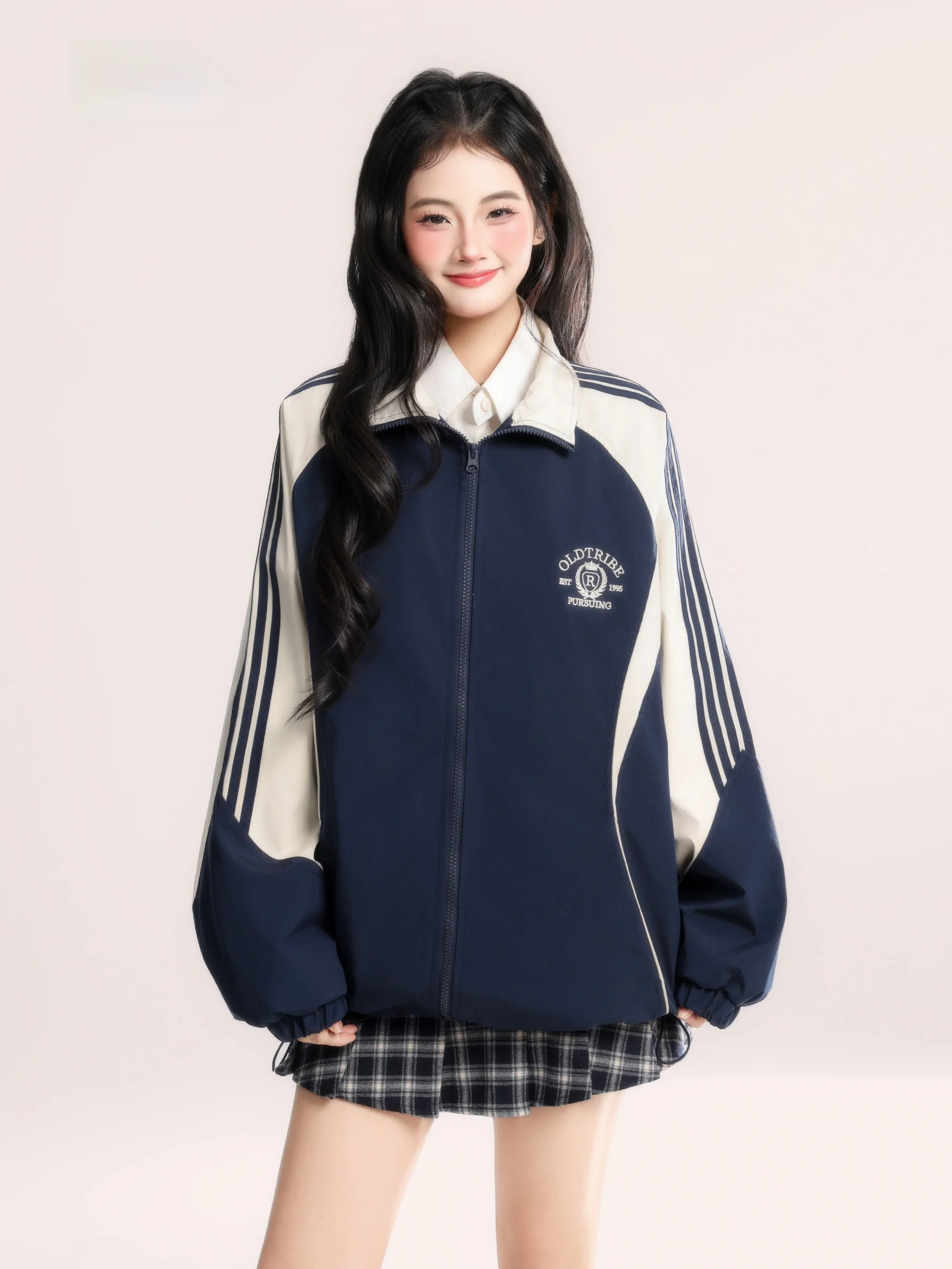 

American Spor Contrast Color Stand Collar Jaet Women's Spring 2026 Loose Fit Versatile Outerwear for Couples