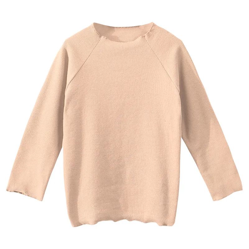 Casual Autumn Winter Baby Girls Shirts Brown Grey Pink Curved Border Pullover Undershirts Kids Tops Tees