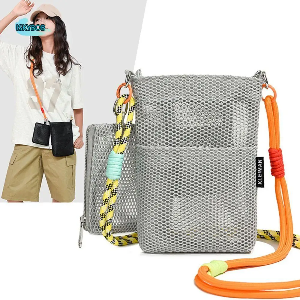 

Fashionable Korean Style Nylon Mesh Bag Double-layer Purse Mobile Phone Bag Wallet Bags Solid Color Shoulder Bag Girls