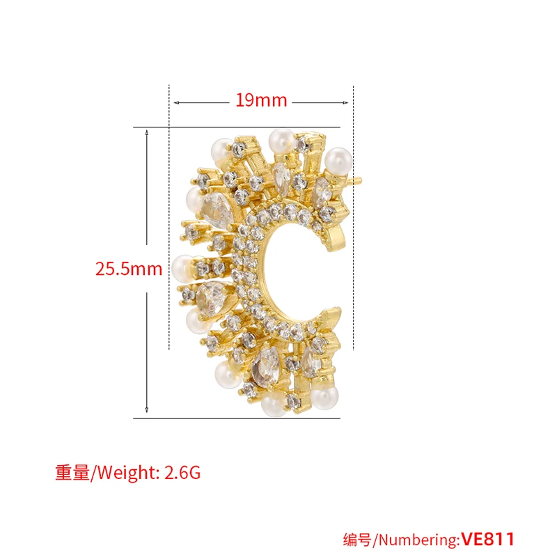 ZHUKOU pearl moon stud earrings korean Cubic zirconia lady piercing earring elegant dinner party fashion jewelry Wholesale VE811