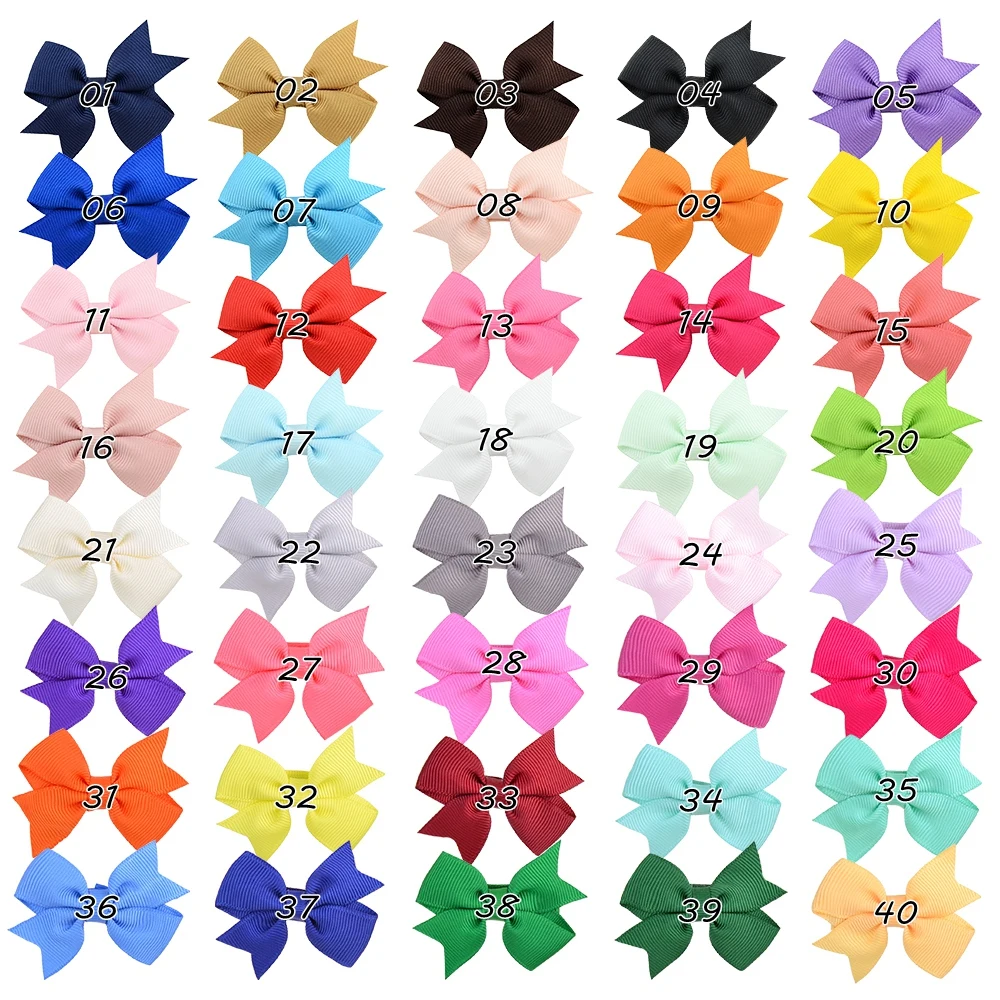 40PCS/Lot 2.2 Inch Solid Hair Bows Hair Clips For Kids Girls Grosgrain Ribbon Handmade Barrettes Headwear Hair Accessories