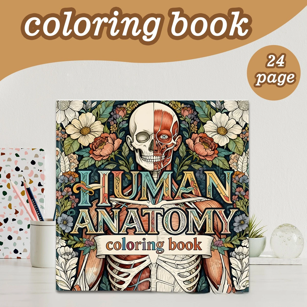 Anatomy Coloring Book 24 Pages Human Body Medical Illustrations for Students Stress Relief Learning Gift