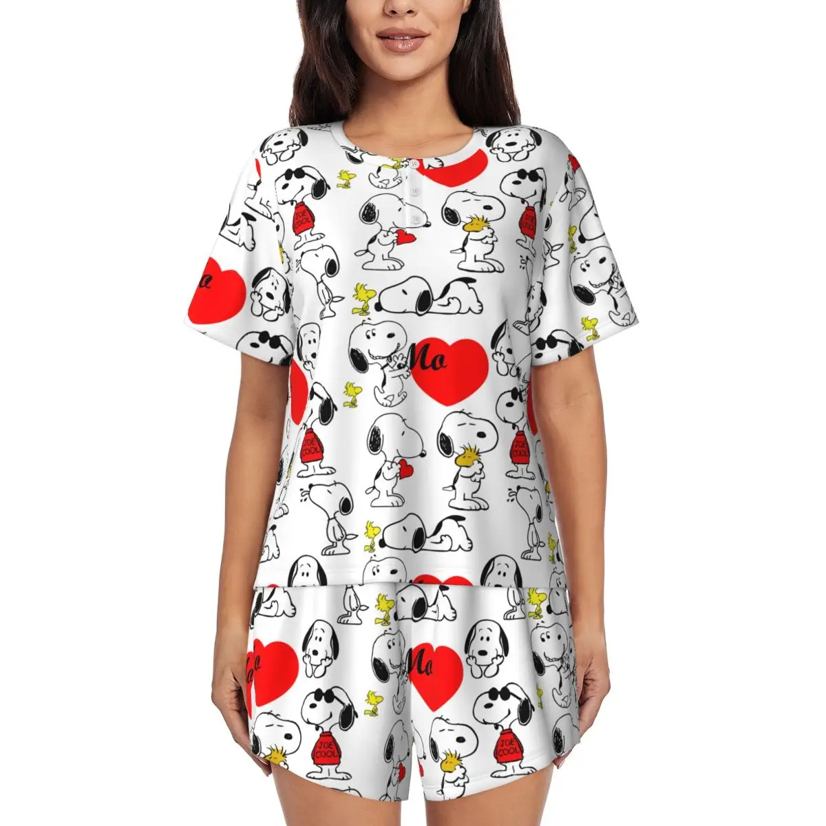 

Womens Manga Snoopy Woodstock Cartoon Dog Pajamas Set Custom Print Short Sleeve Sleepwear Loungewear Pjs 2 Piece Sets