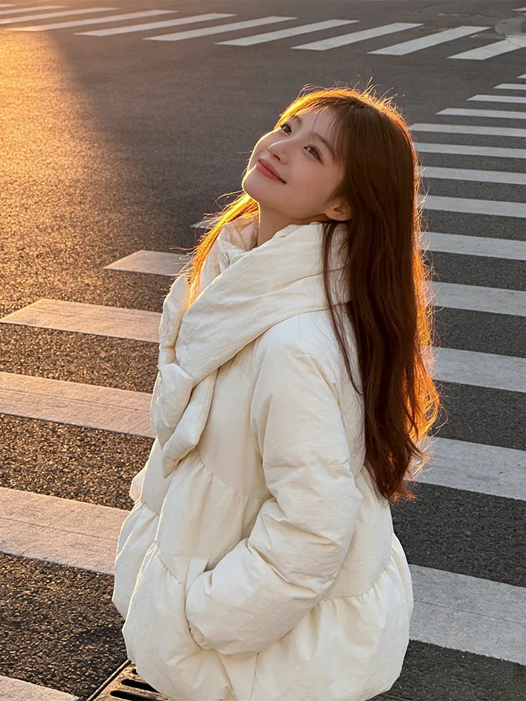 

Cute Knot Loose Winter Cotton Jaet Women's Thi Outerwear Sli Small Size Commuter Korean Sle ort Coat