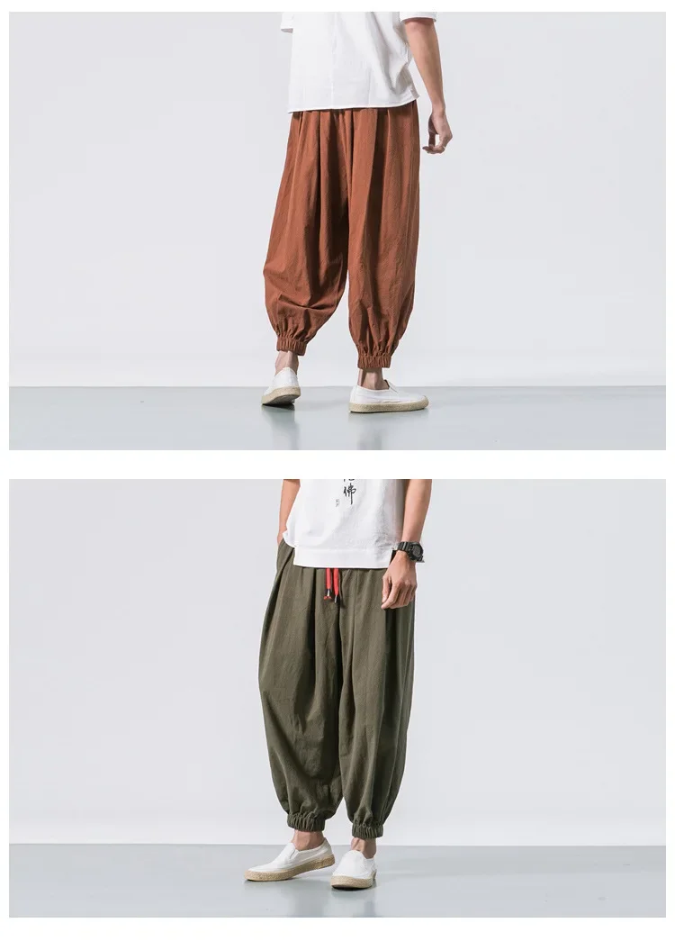 Herren Harems hose mit Bein Baumwolle Leinen hose Frühling Herbst Qualität Männer lässig baggy lose übergroße Hosen Streewear – Detail 8
