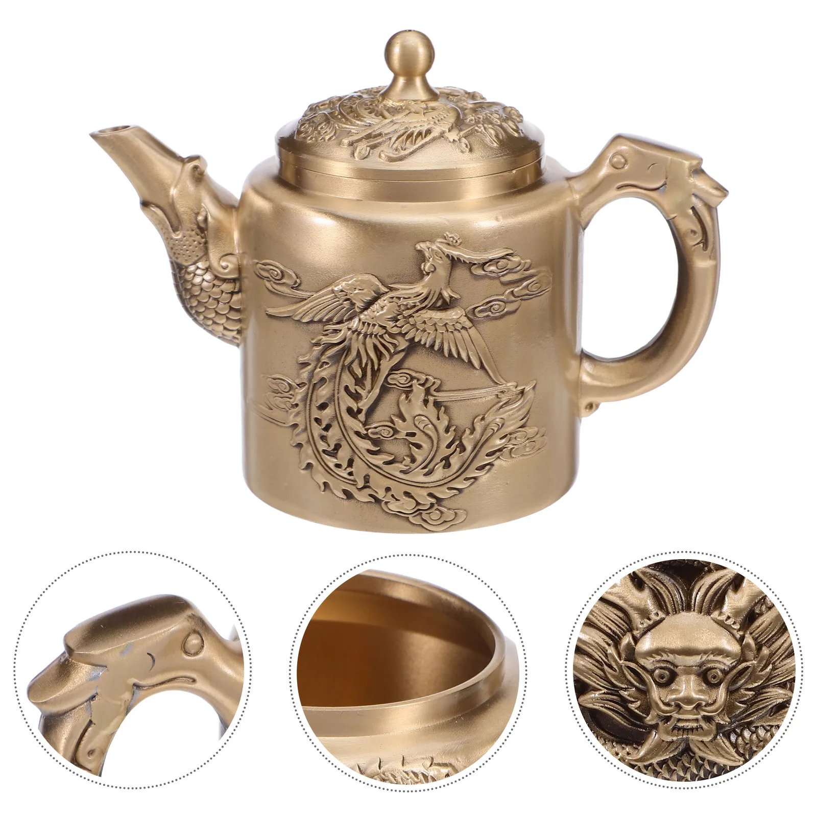 

Vintage Brass Teapot 120Ml Retro Chinese Dragon Phoenix Embossed Wine Pot Decorative Kettle for Gongfu Tea