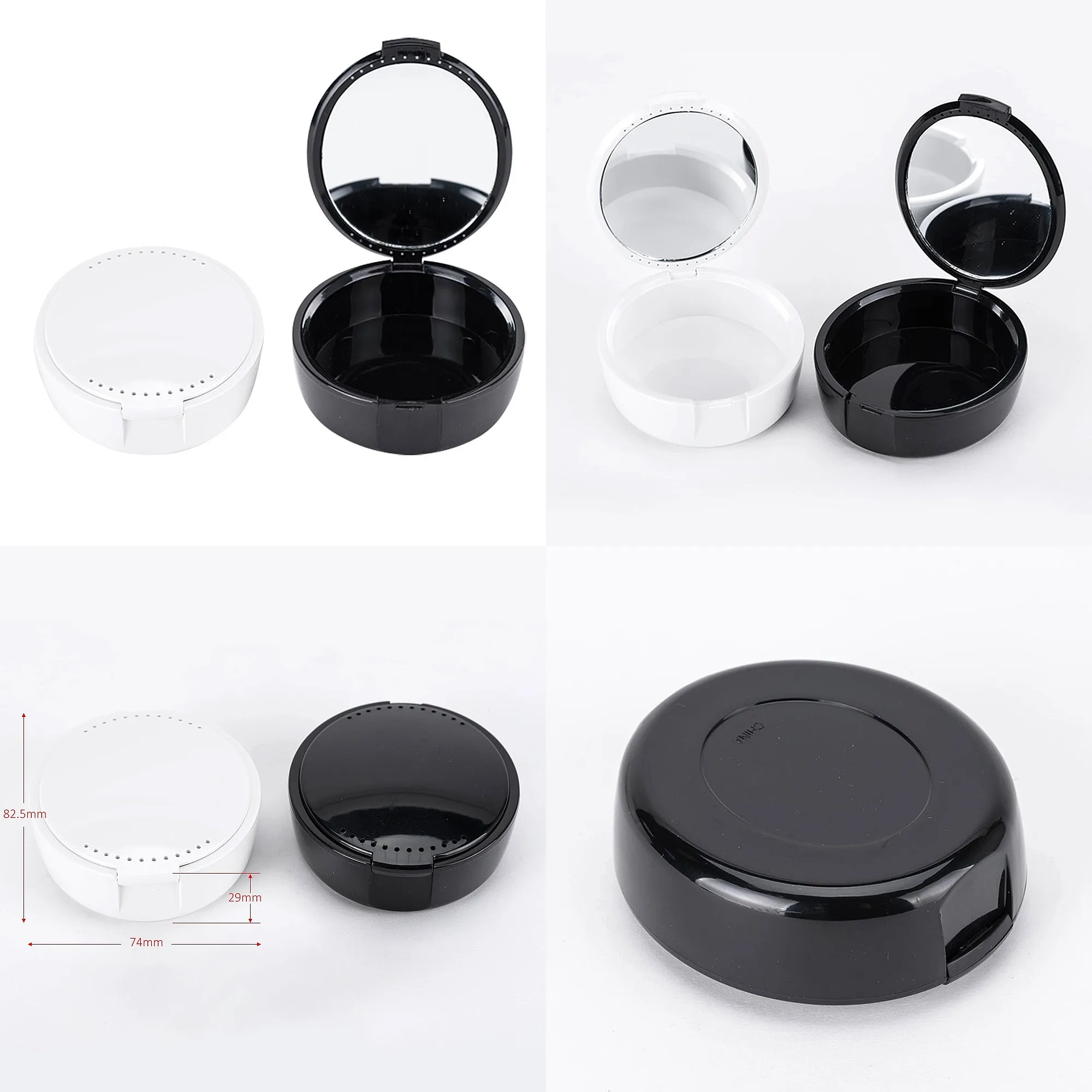 Denture Case Orthodontic Retainer Storage Box with Mirror and Ventilation Holes