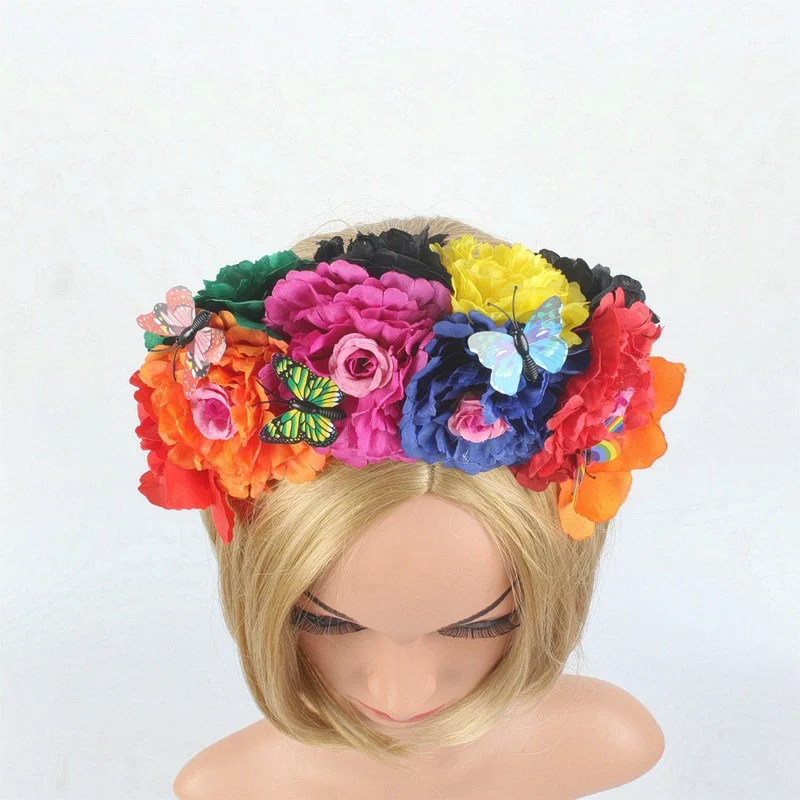 Day of the Dead Headpiece Frida Costume Mexican Floral Crown Rose Headband cosplay 코스프레 lolita