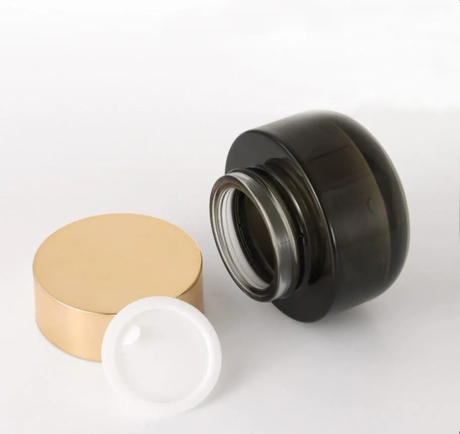 50G black glass jar pot tin day night cream eye serum essence/moisturizer mask gel/wax skin care cosmetic bottle