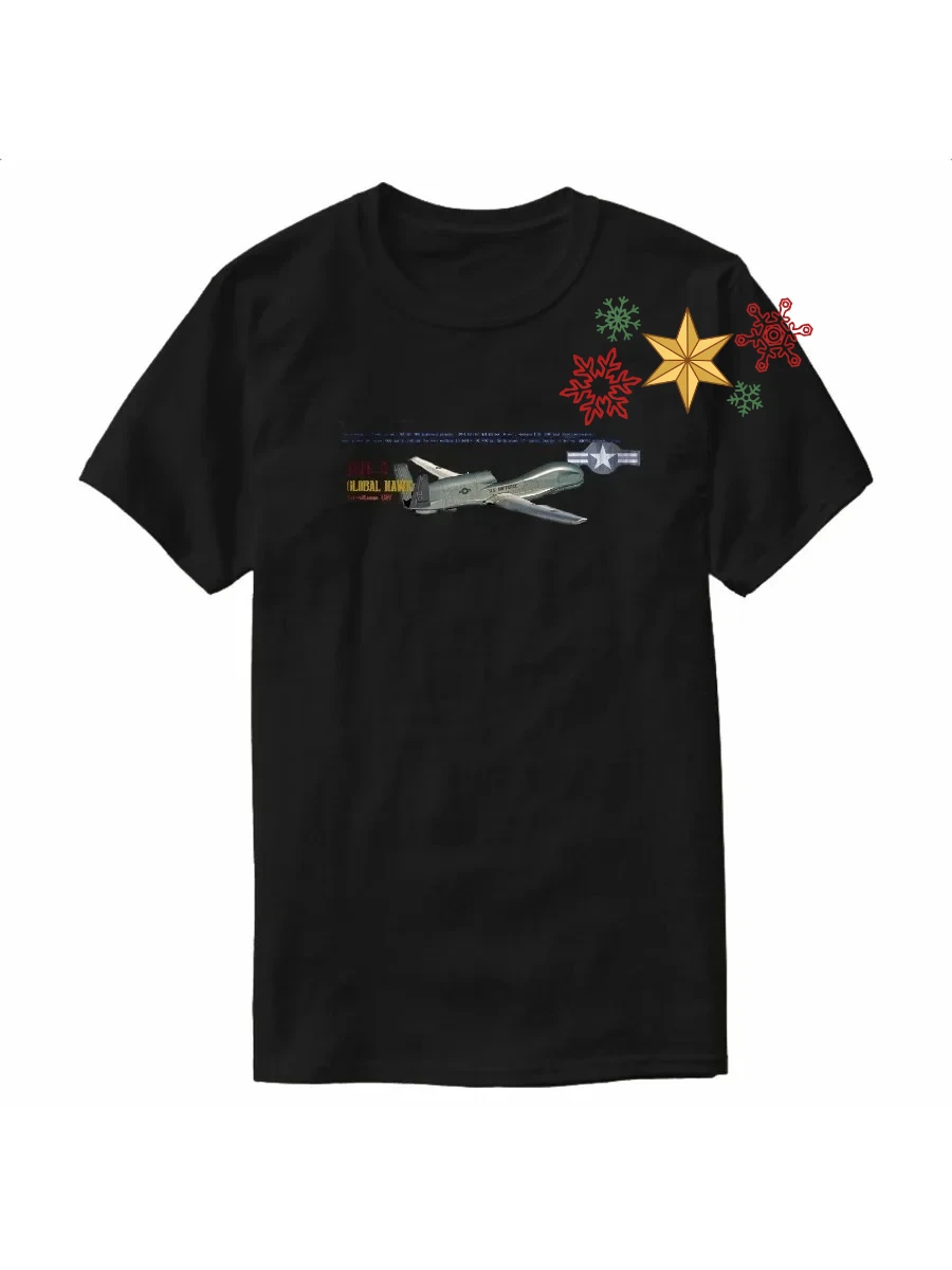 Global Hawk RQ-4 Remotely-Piloted Surveillance Aircraft T-Shirt 100% Cotton O-N…