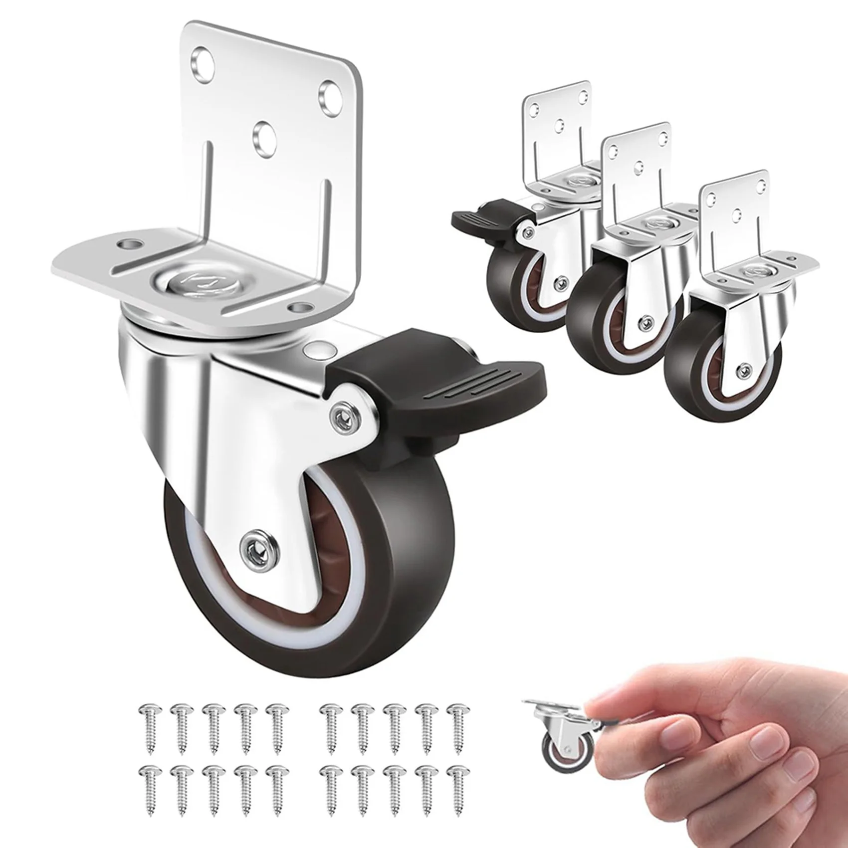 TFORU-Side Mount Casters,Casters Set Of 24 With Brake,L-Shape Plate Small Wheels For Furniture,Cabinet Casters,1 In(L-Shape)