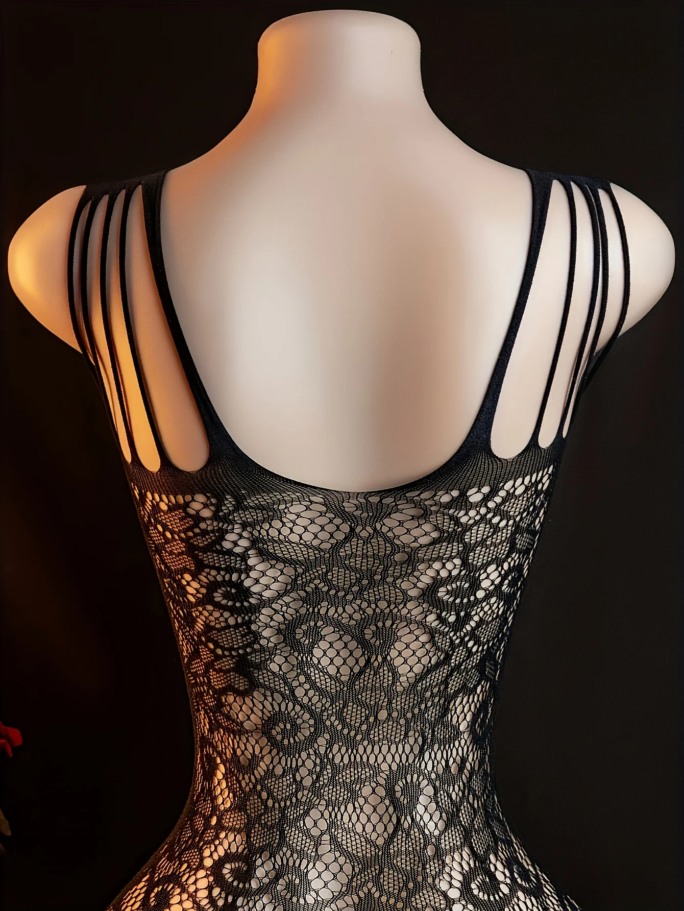 2-Piece Sexy Bodysuit Set: Sheer Lace-Up Backless Bodysuit and Stretchy Floral Print Stockings – Women's Lingerie and Mesh Set