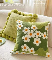 Ins Green Embroidered Moss Flower Creative Pillowcase Back Cushion Cover Home Decoration for Sofa Bed Chair Living Room