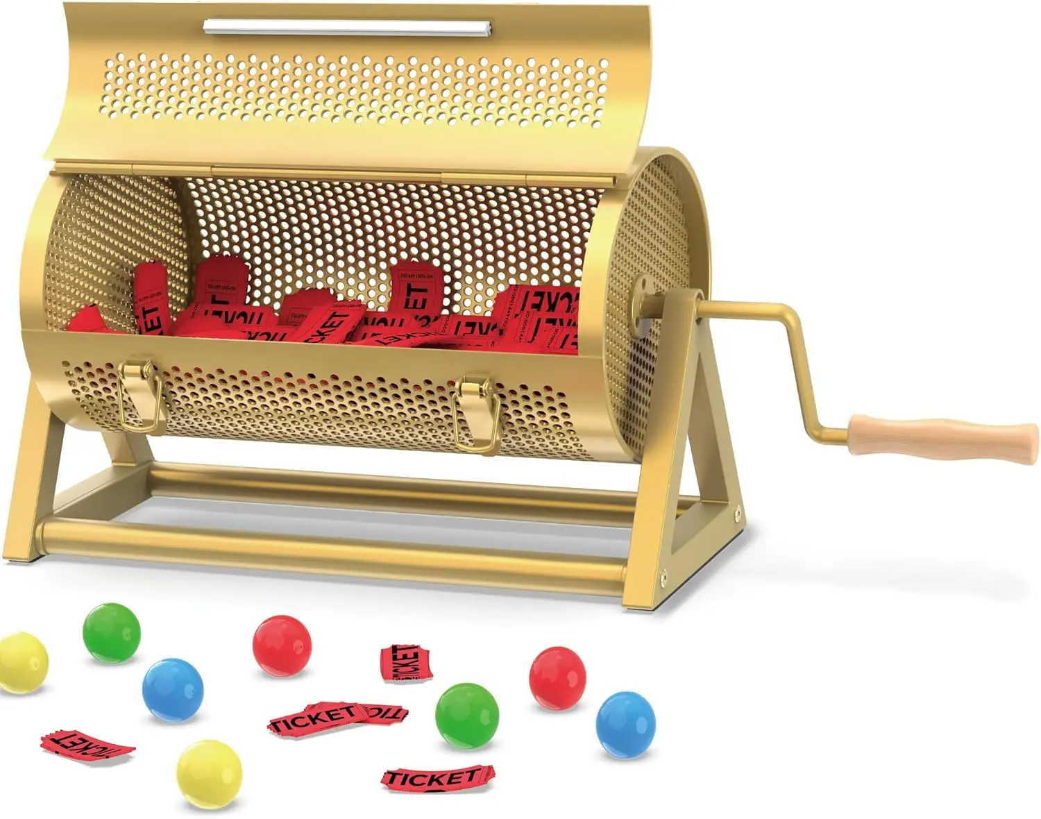 

Heavy Duty Silent Raffle Drum with Large Wooden Handle, Holds 3000+ Tickets & 150 Balls for Lottery Games