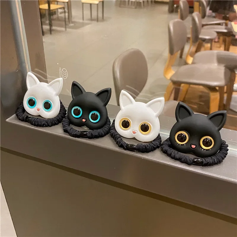 Women Cute Cat Face Hair Ropes For Kids Black And White Rabbit Lovely Elastic Hair Bands Hair Accessories Ornaments