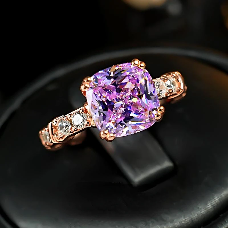 Set cincin gula batu ungu perak 925 dengan 4 karat warna-warni pemotongan bunga es pengerjaan Italia, dipenuhi cahaya