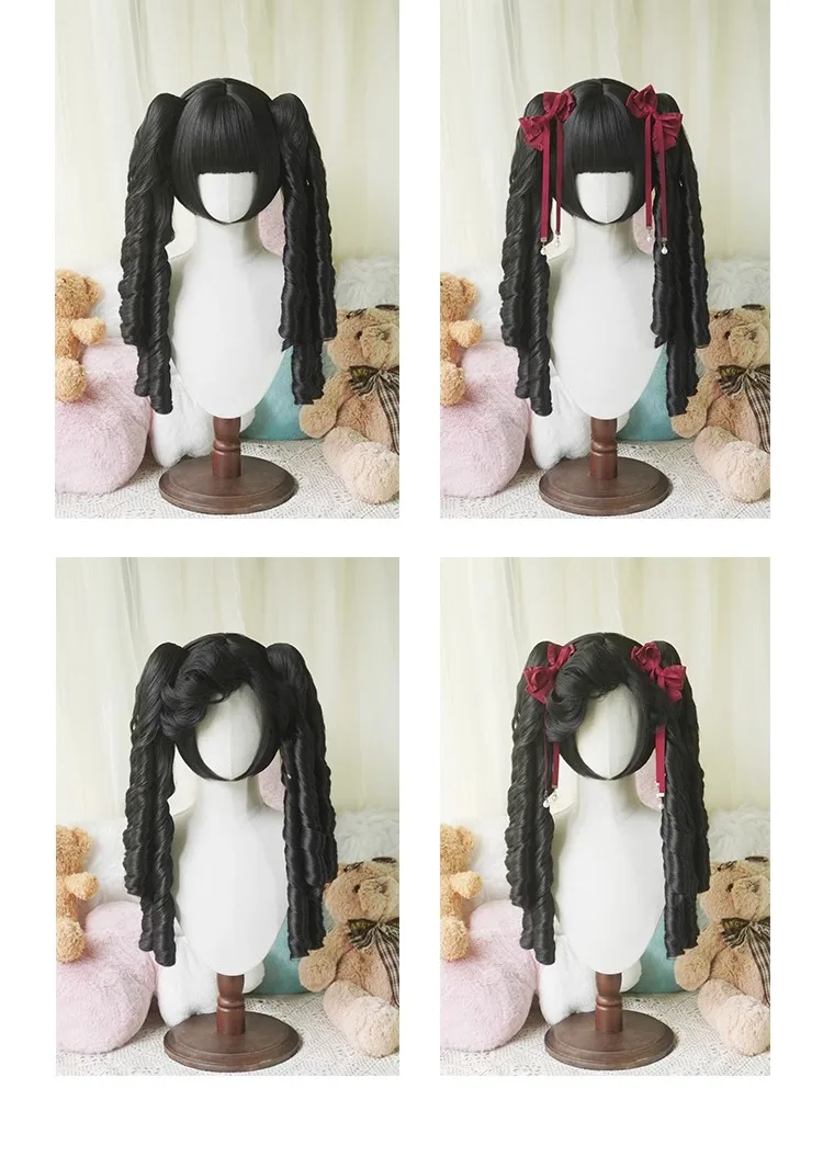 Peruca sintética lolita com rolo romano longo rabo de cavalo curto bob peruca lolita cosplay festa harajuku peruca loira com franja para mulher