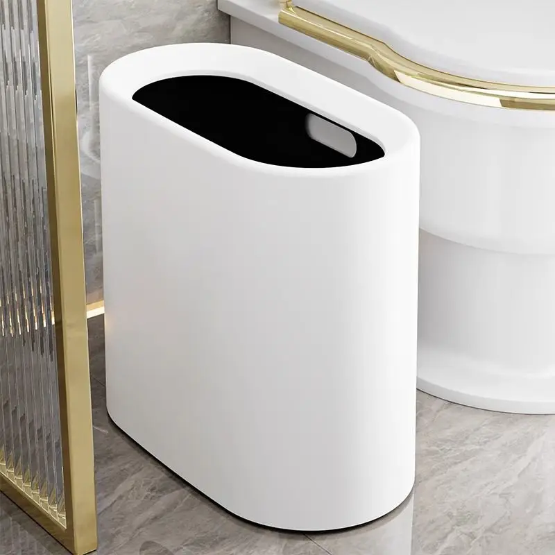 White Gap Garbage Bin Household Bathroom Toilet Narrow Space Usage Living Room Kitchen Bedroom Paper Basket Clean Storage Bucket