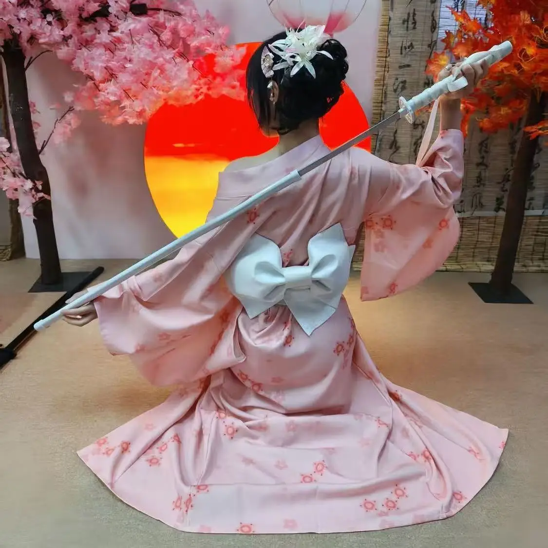 Elegant Pink Kimono Women's Traditional Japanese Clothing Beach Party Photography Suits Halloween Cosplay Costume Gown Kimonos