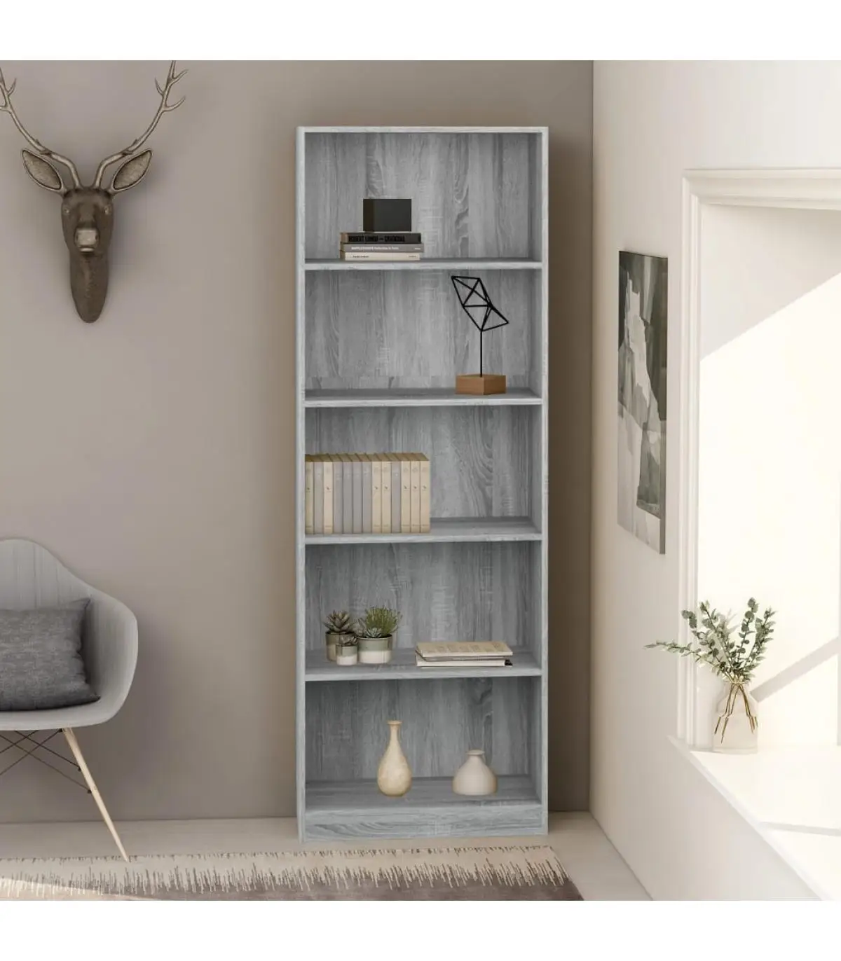 Bookcases and shelving 5 tier plywood gray Sonoma 60x24x175 cm