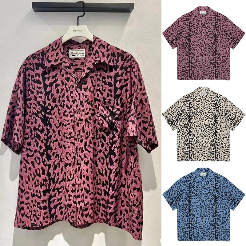 

New WACK Hawaii Beach Short Sleeve Shirts Men Woman Leopard Full Print Tops Loose High Street Shirt