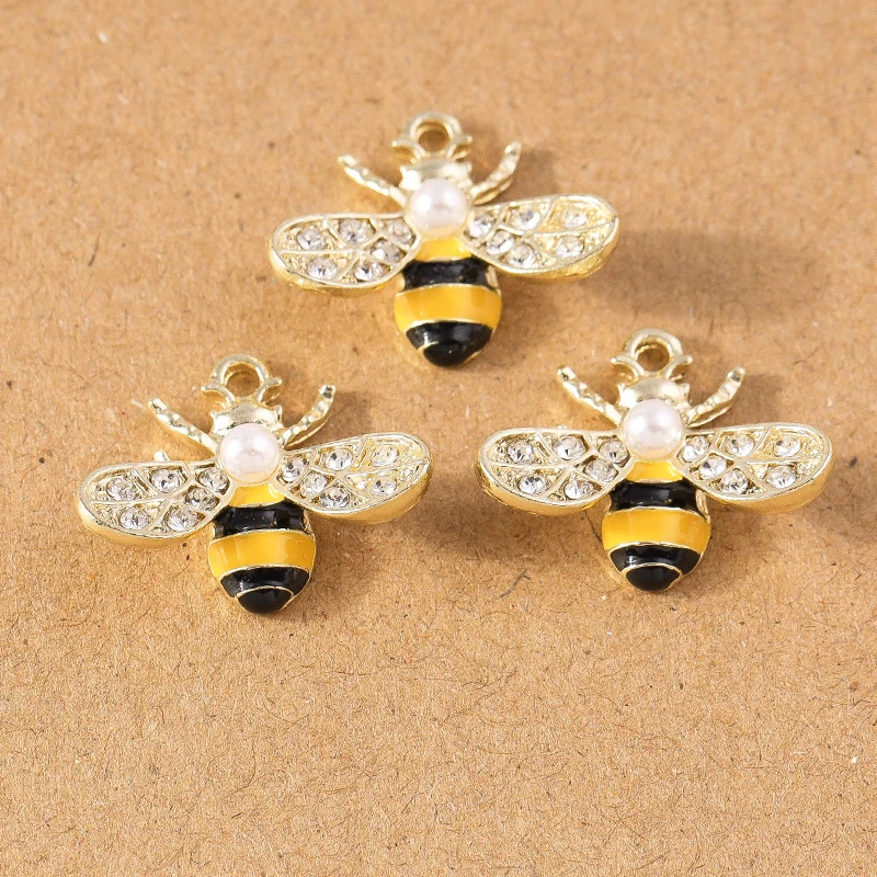 10 pcs Cute Enamel Rhinestones Bee Charms Pendants for Making DIY Necklace Earrings Bracelet Jewelry Accessories Supplies