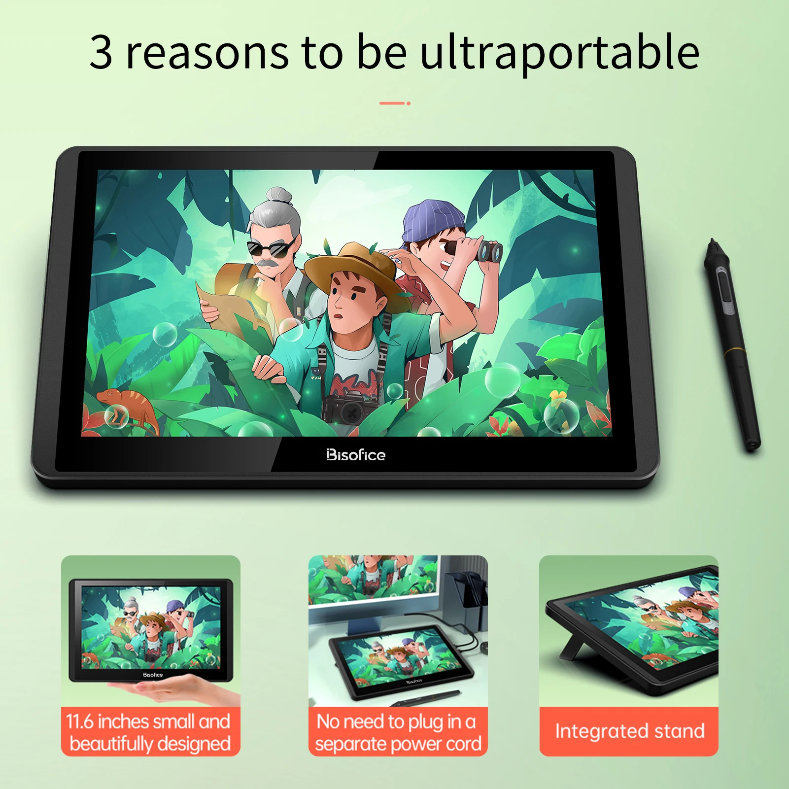 Bisofice 12HD-A 11,6 polegadas H-IPS LCD Gráficos Desenho Tablet Monitor 1366x768 Resolução 8192 Nível de Pressão Tecnologia Passiva