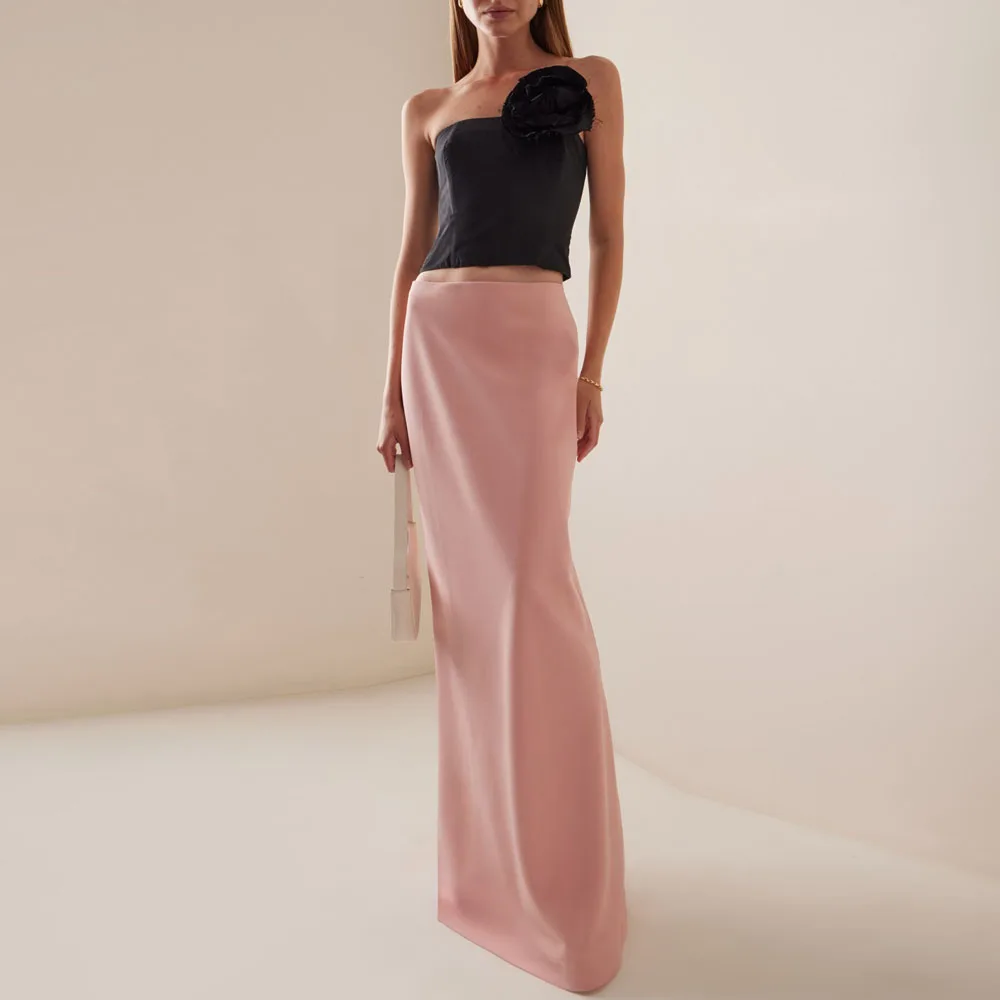 

HOBBY Low Waist Light Pink Straight Floor Length Evening Skirt Elegant Matte Satin Women Clothing Free Shipping Prom Skirts