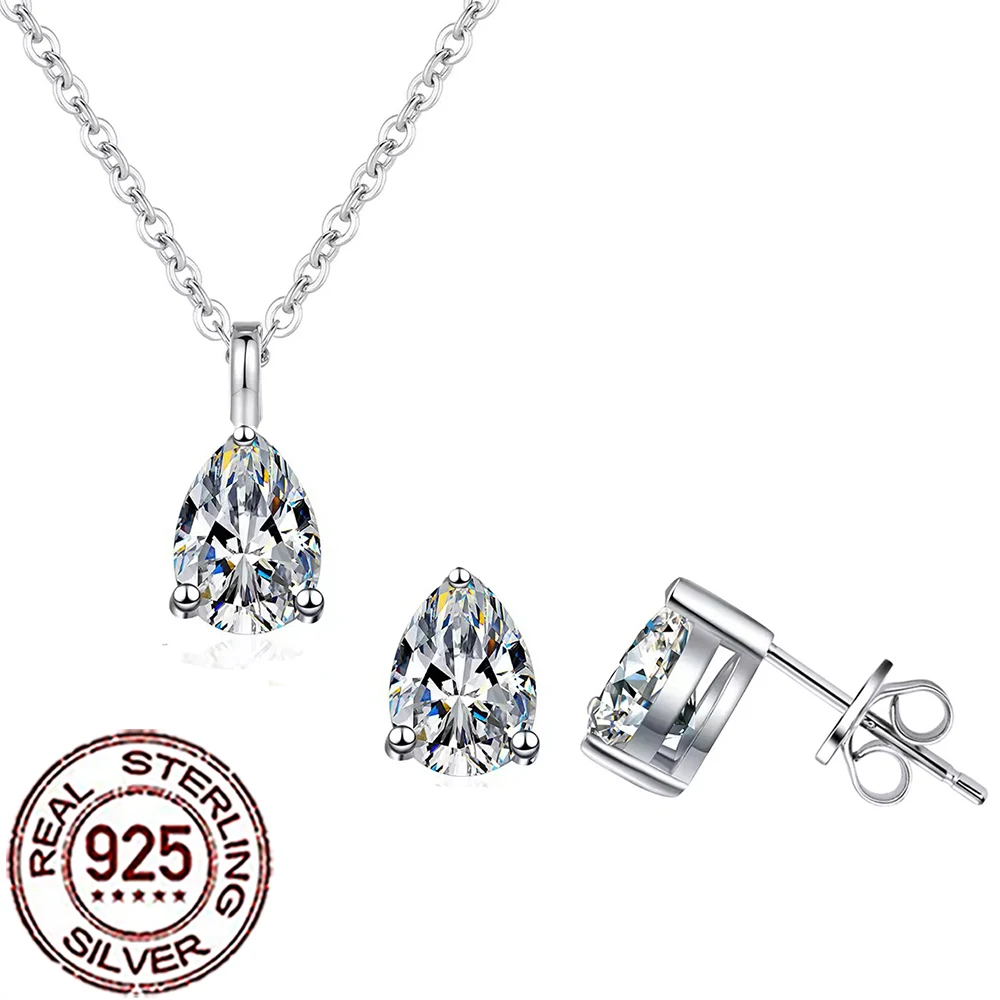 

QooLady Стерлингового Серебра 925 пробы Сверкающий CZ Циркон Капля Воды Кулон Ожерелье Серьги Наборы для Женщин Свадебная Вечеринка Ювелирные Изделия ST044