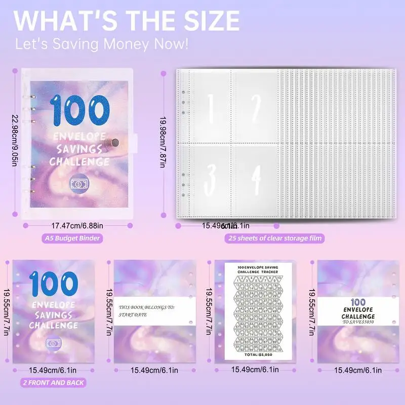 Classeur d'économie d'argent avec licence financière, planificateurs de budget, livre de budgétisation étanche, défi de 100 jours, A5, adt-scalp