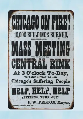 1871 Chicago on Fire Help Help Help metal tin sign dads garage signs --Tin Sign