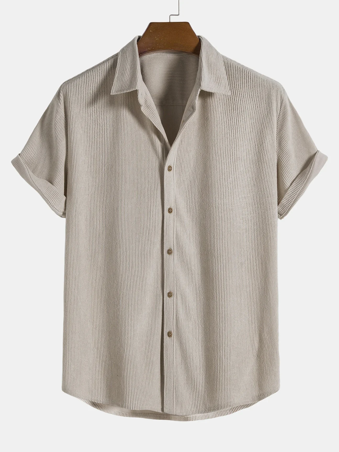 Chemise boutonnée en velours côtelé à manches courtes pour hommes avec poche, short à cordon de proximité, tenues décontractées basiques, document solide, nouveau, ensemble 2 pièces