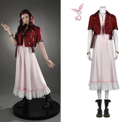 FF7 dla dorosłych Aerith Gainsborough kostium Cosplay Final Fantasy Remake halloweenowy strój damski czerwona kurtka różowa sukienka