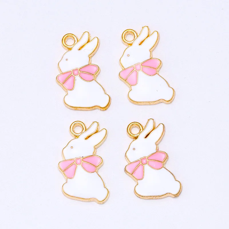 20Pcs 12*19mm Bow Rabbit Earring Necklace Bracelet Pendant Drip Oil Enamel Animal Charm for Jewellery Making DIY Handmade Crafts