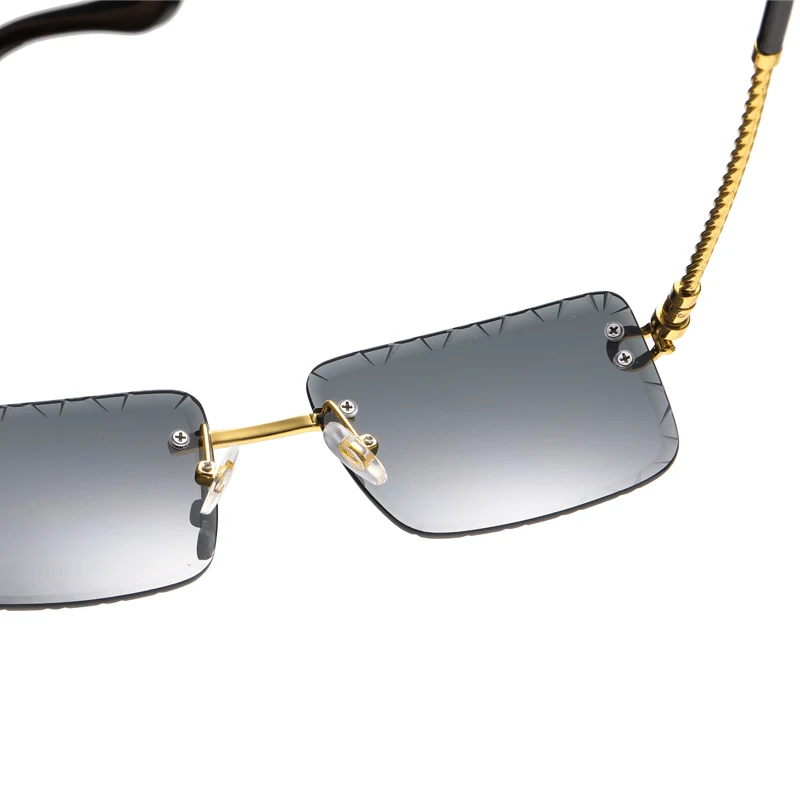 Rimless cutaway square rimmed sunglasses Metal twist mirror legs glasses Summer color street shot sunglasses image 5