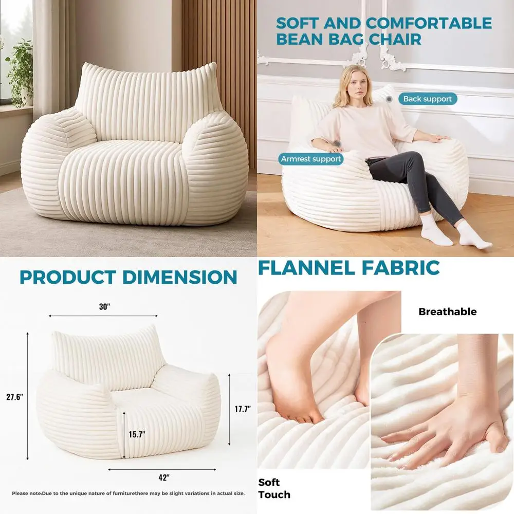 Adult-Sized Plush Memory Foam Bean Bag Chair with Backrest and Armrests for Comfortable Reading and Living Room Use