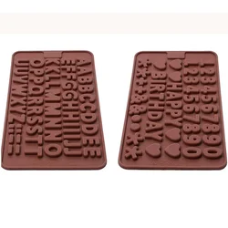 2pcs Silicone Letter Number Chocolate Molds with Happy Birthday Cake Decorations Symbols Non-Stick Chocolate Bar Reusable Mold